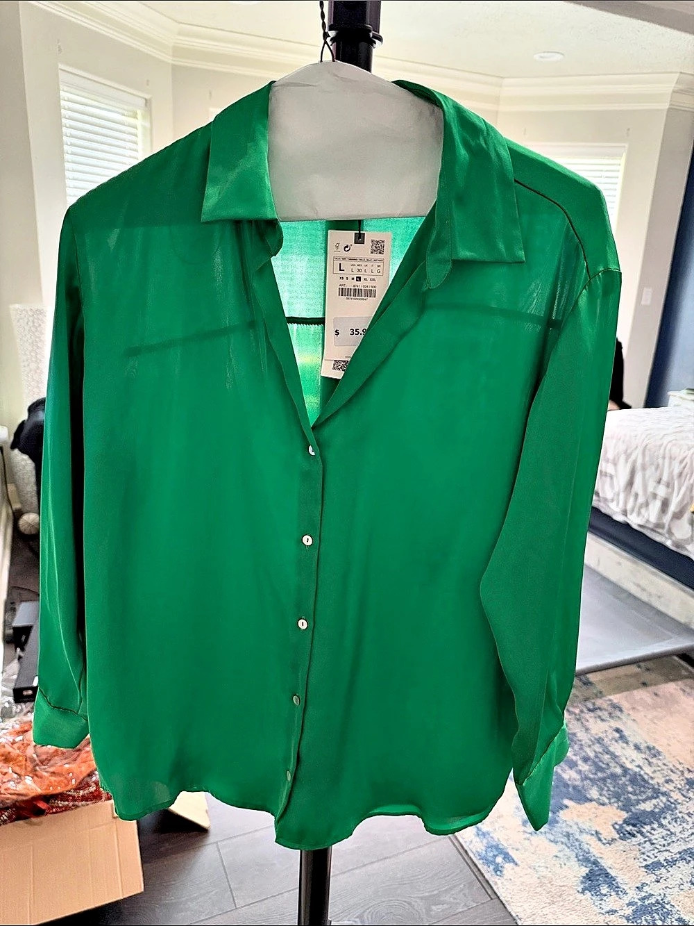Zara Washed Regular Fit Shirt Green Size Large